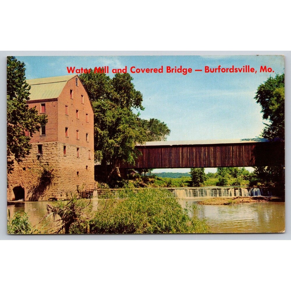 Postcard Missouri Burfordville Watermill and Covered Bridge Unposted c1950s MO